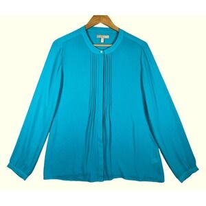 Banana Republic Women's TEAL‎ Blue Long Sleeve Pleated Blouse Top Flowy  Medium